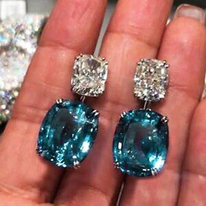 2/$24 Elegant Blue & Clear Crystal Dangle Earrings With Silver-Tone Setting
